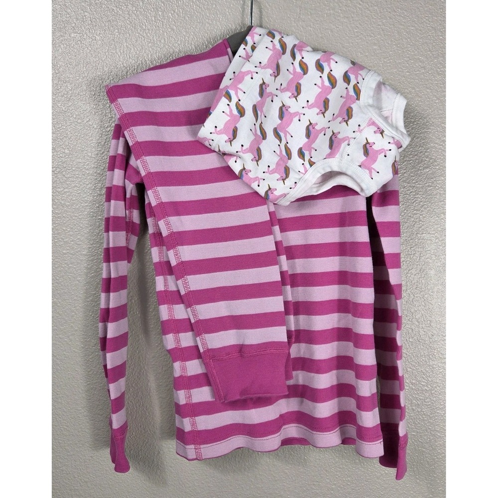 Hanna Andersson Organic Cotton Pink Stripe Pajama Set Girls Size 5 Unicorn...